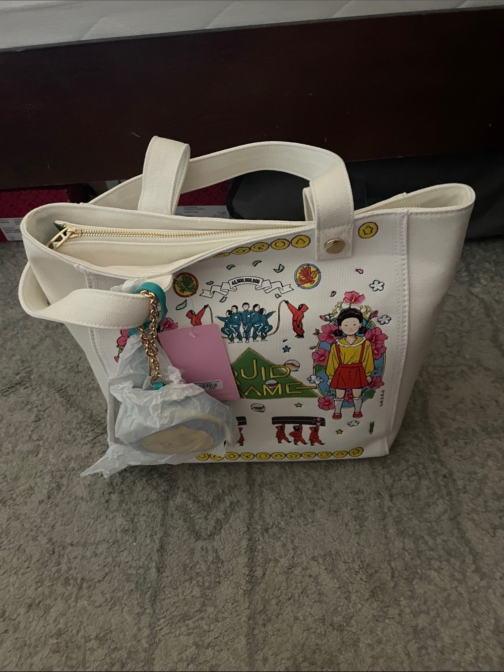 White Graphic Tote Bag with Colorful Print